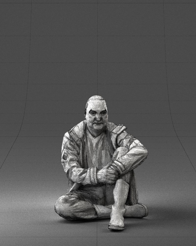 Sitting man in a yellow jacket 0264 3D model_5
