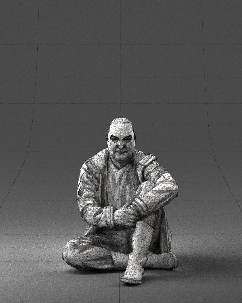 Sitting man in a yellow jacket 0264 3D model_2