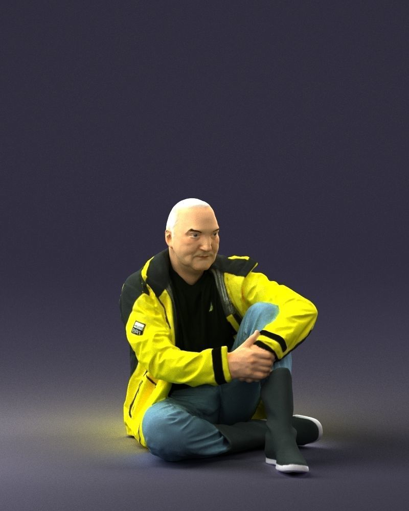 Sitting man in a yellow jacket 0264 3D model_6