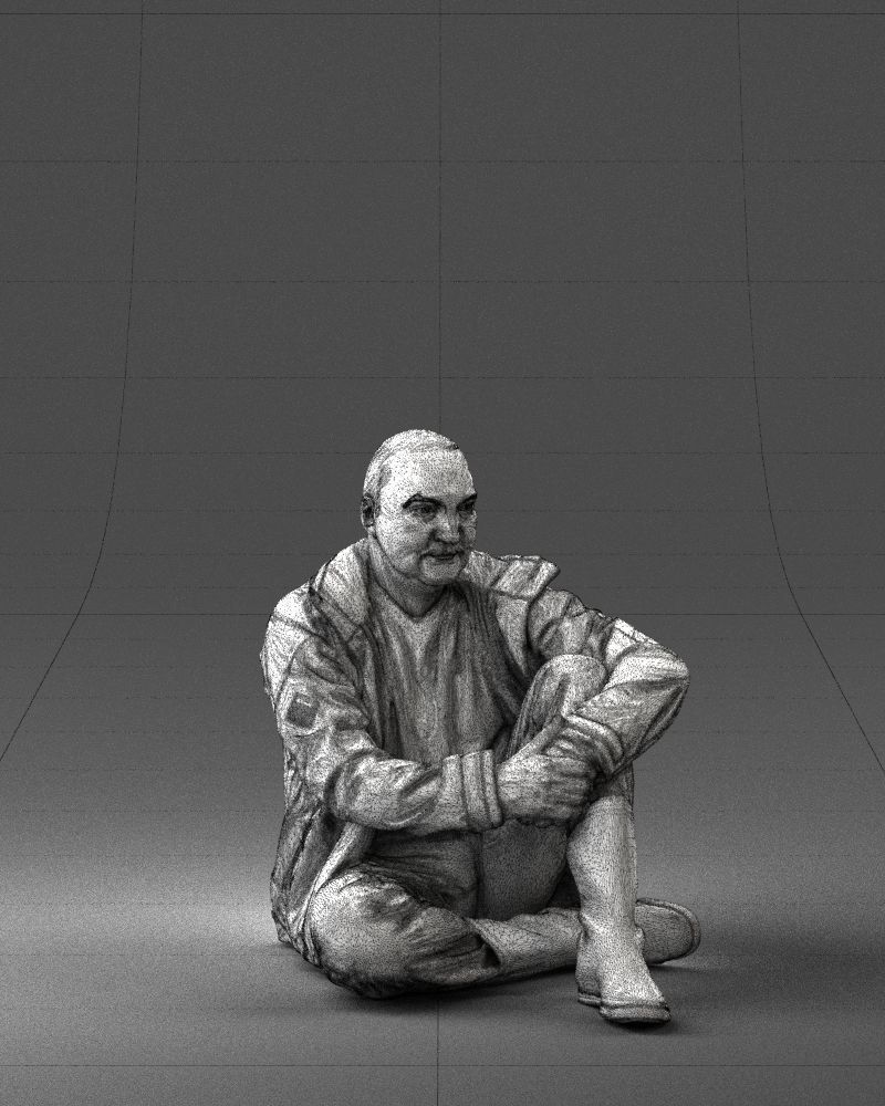 Sitting man in a yellow jacket 0264 3D model_8