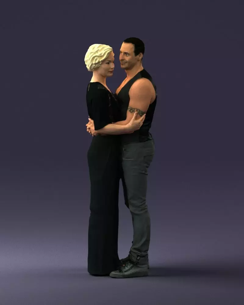 Hugging couple in black dress 0354 3D Print Ready 3D print model