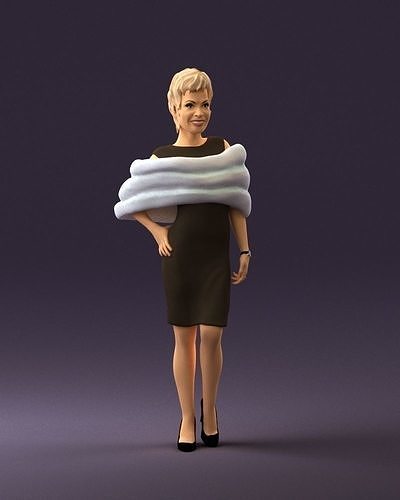 Woman in dark suit with fur 0653 3D model