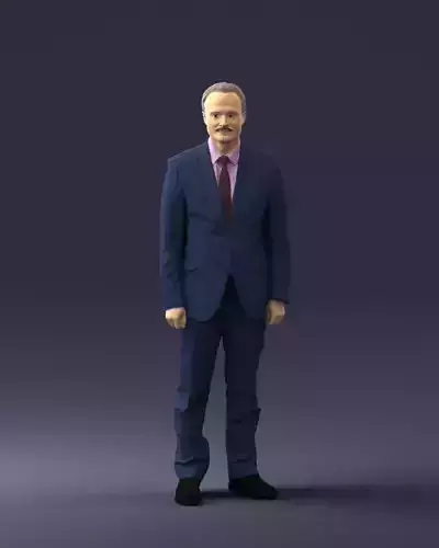 Mustachioed man blue suit 0676