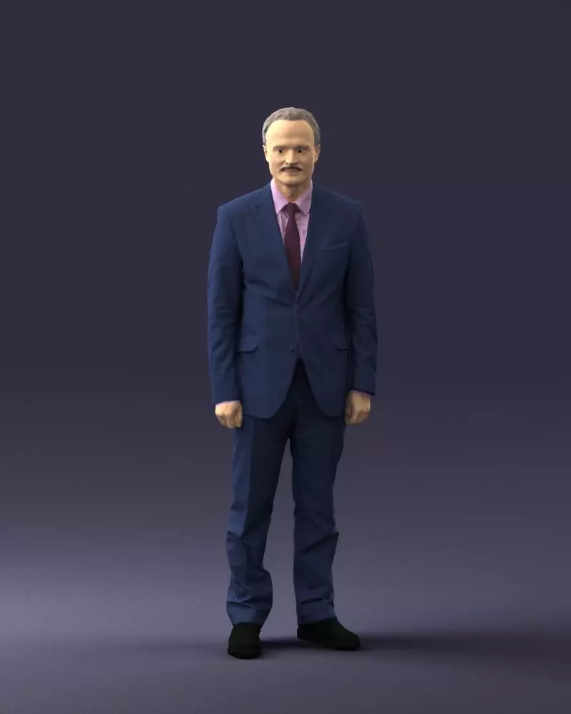 Mustachioed man blue suit 0676 3D model