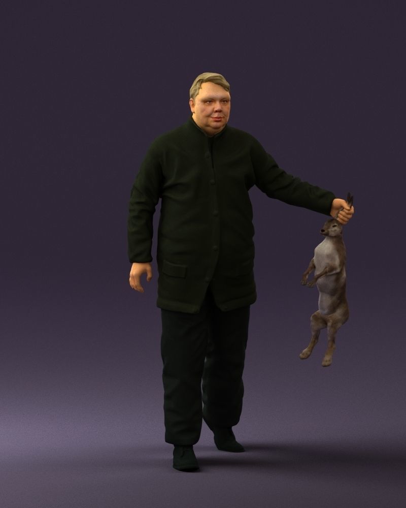 Man in green sweater and rabbit 0561 3D Print Ready 3D print model_3