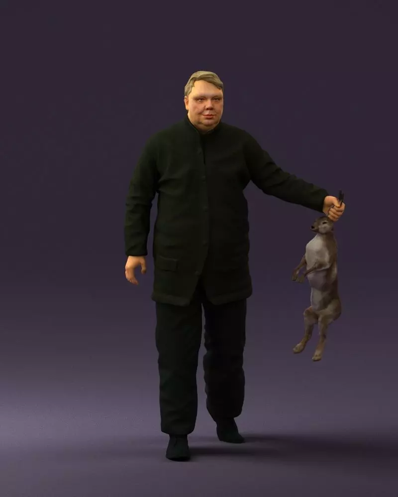 Man in green sweater and rabbit 0561 3D Print Ready 3D print model_0