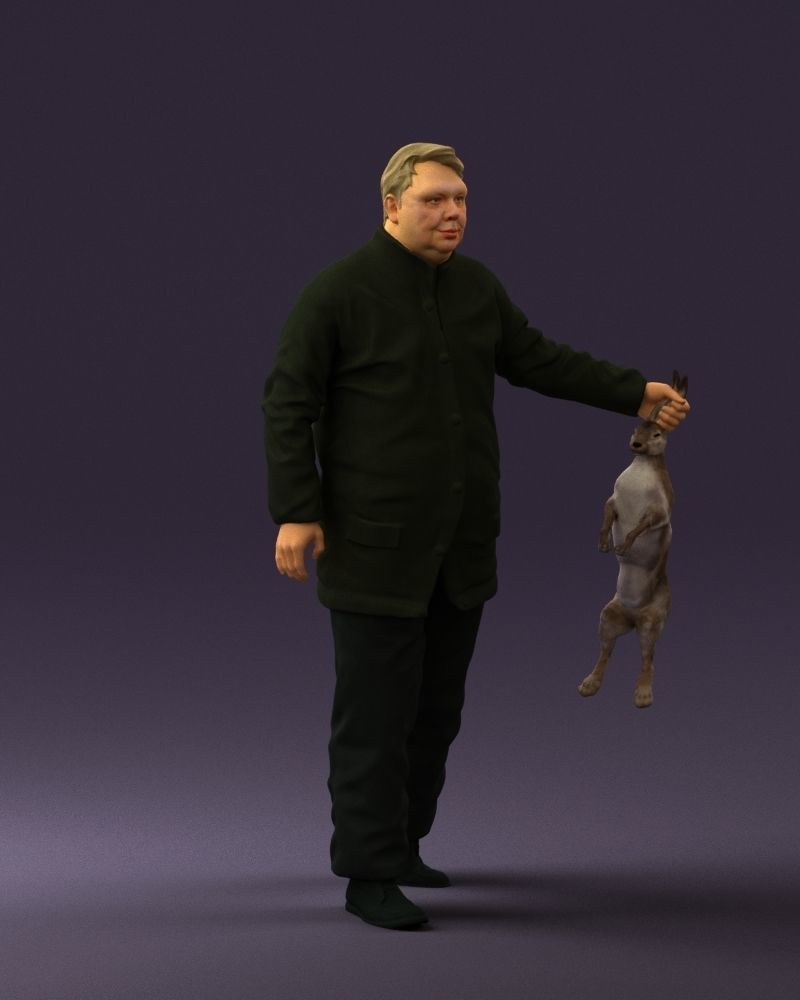 Man in green sweater and rabbit 0561 3D Print Ready 3D print model_6