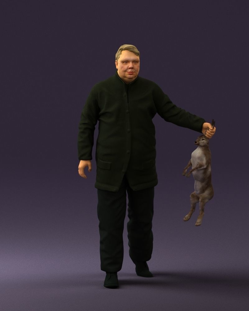 Man in green sweater and rabbit 0561 3D Print Ready 3D print model_36