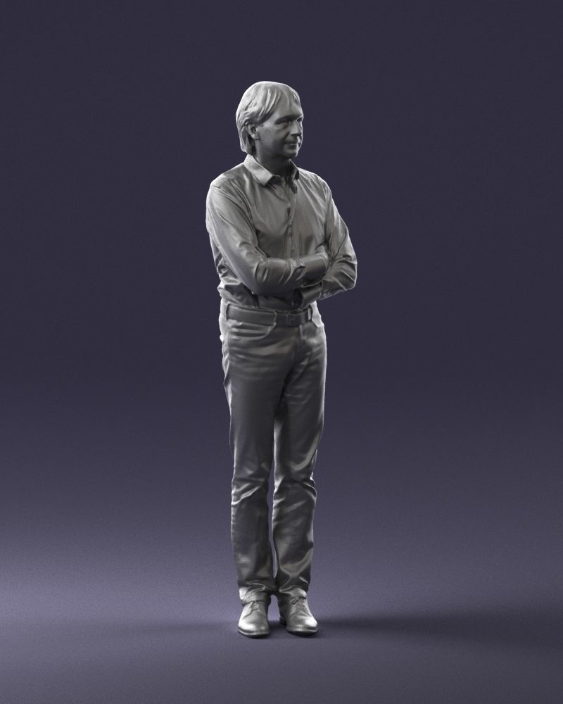 Middle aged man in shirt and jeans 0164 3D model_7