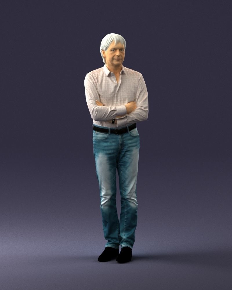Middle aged man in shirt and jeans 0164 3D model_36