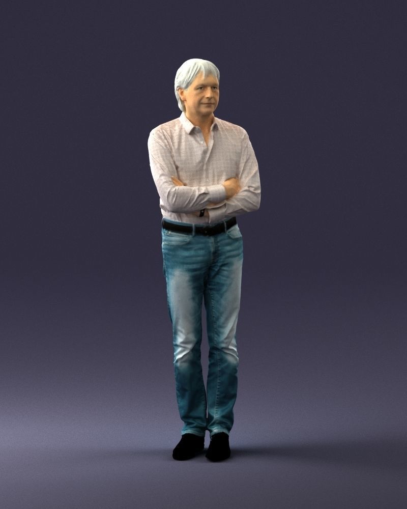 Middle aged man in shirt and jeans 0164 3D model_3