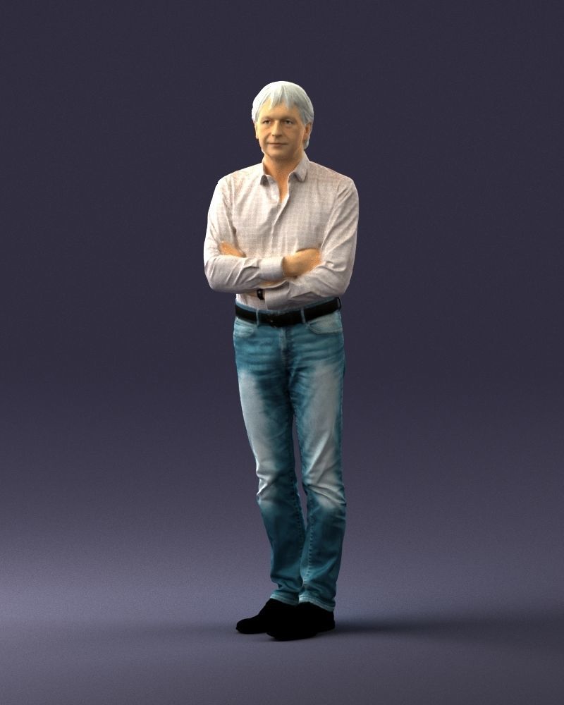 Middle aged man in shirt and jeans 0164 3D model_30