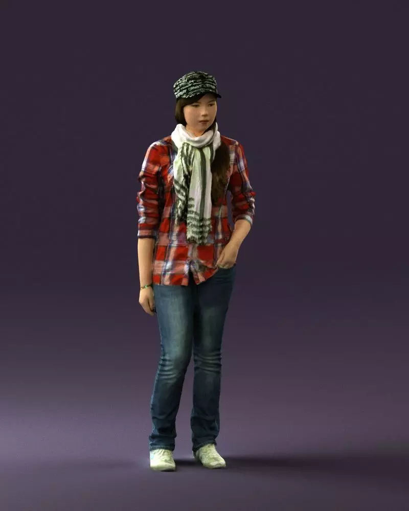 Young woman in red plaid tshirt 0541 3D Print Ready 3D print model