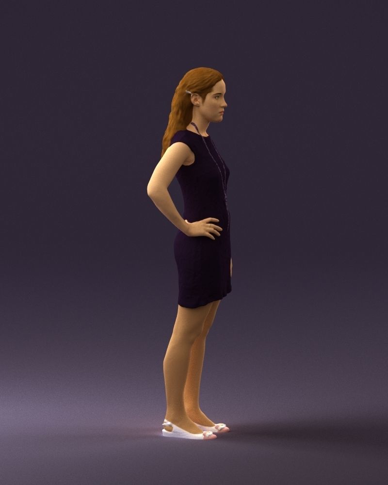 Woman in dark blue dress 0728 3D Print Ready 3D print model_4