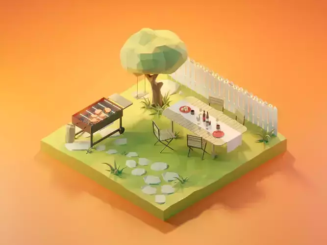 Barbecue low poly model   render in blender 