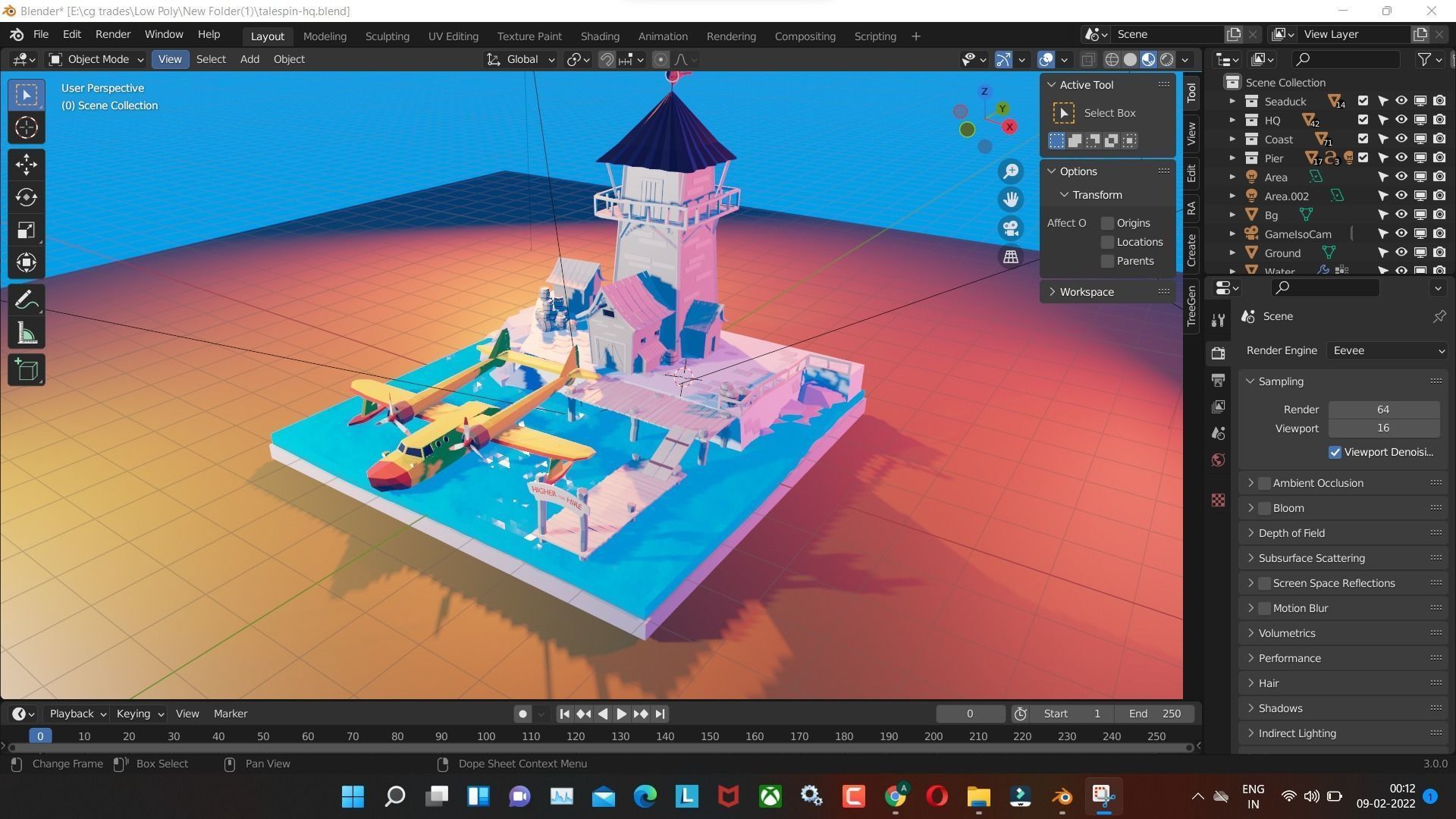 talespin-hq with water and  house and tower low poly model Low-poly 3D model_5