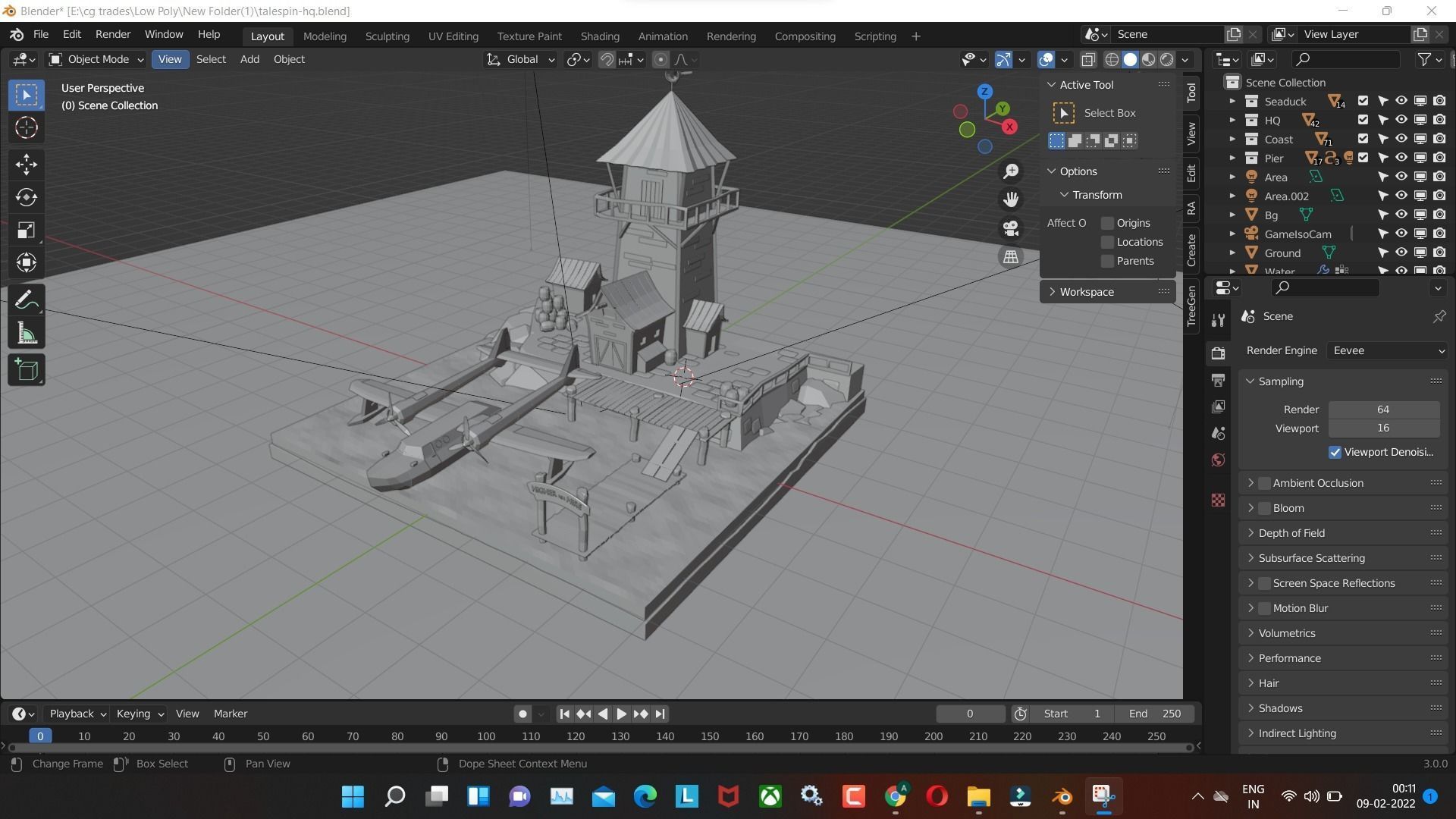 talespin-hq with water and  house and tower low poly model Low-poly 3D model_4