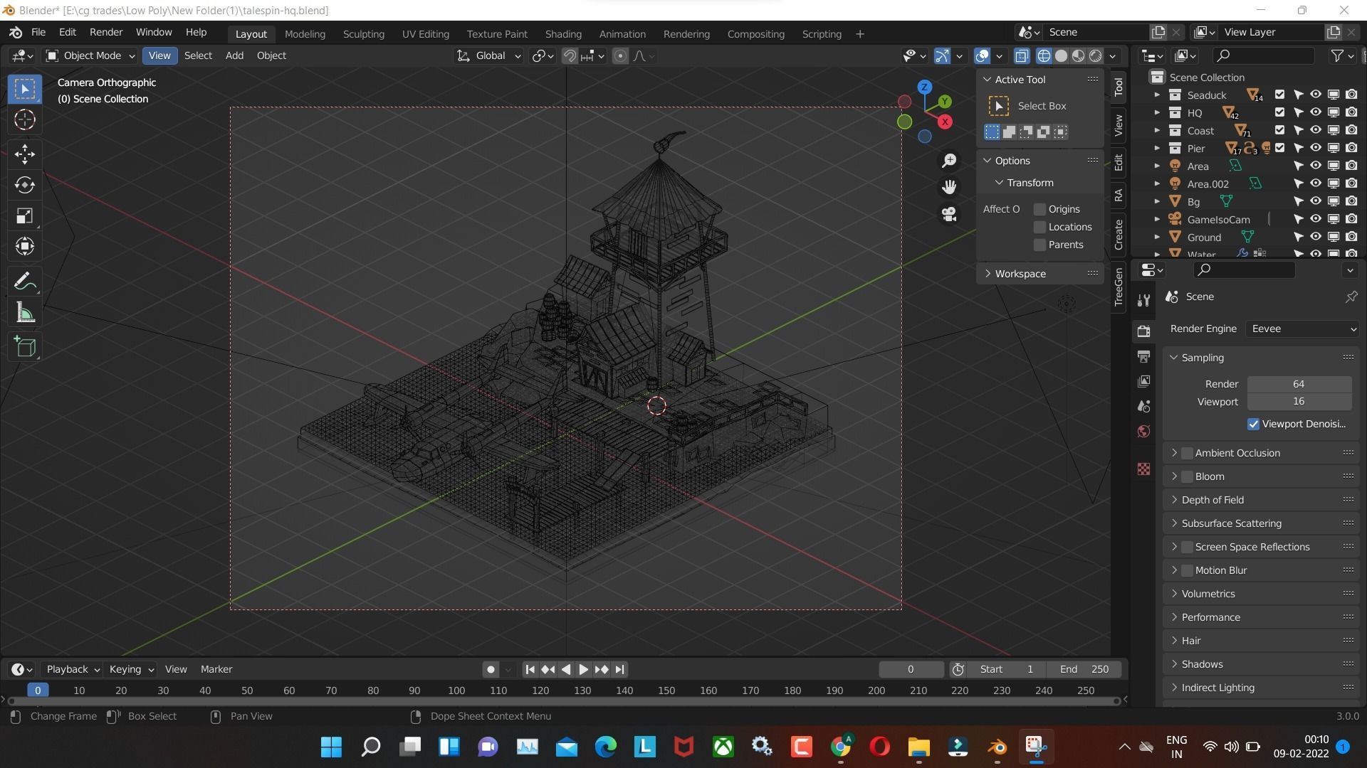 talespin-hq with water and  house and tower low poly model Low-poly 3D model_2