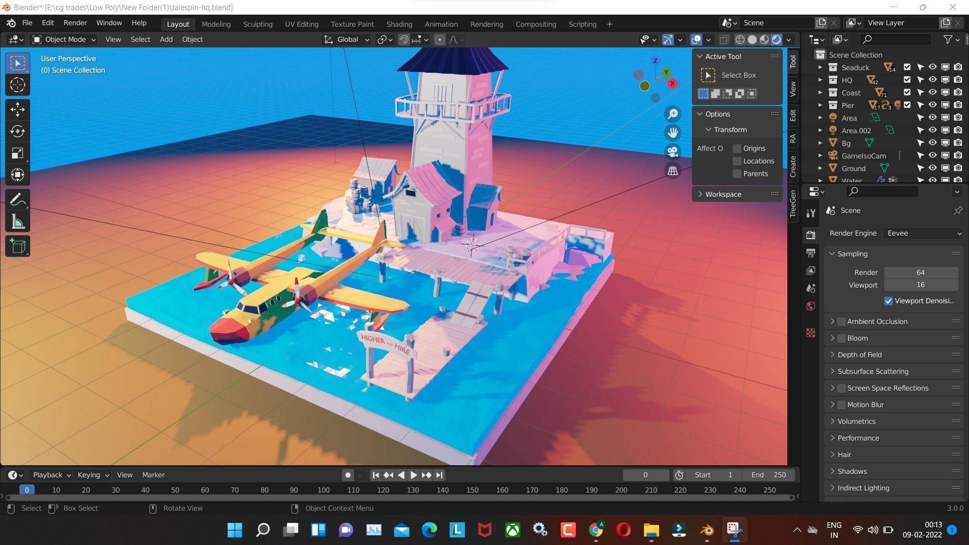 talespin-hq with water and  house and tower low poly model Low-poly 3D model_6