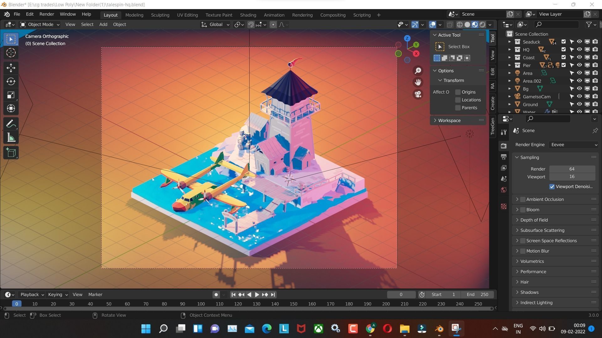 talespin-hq with water and  house and tower low poly model Low-poly 3D model_1