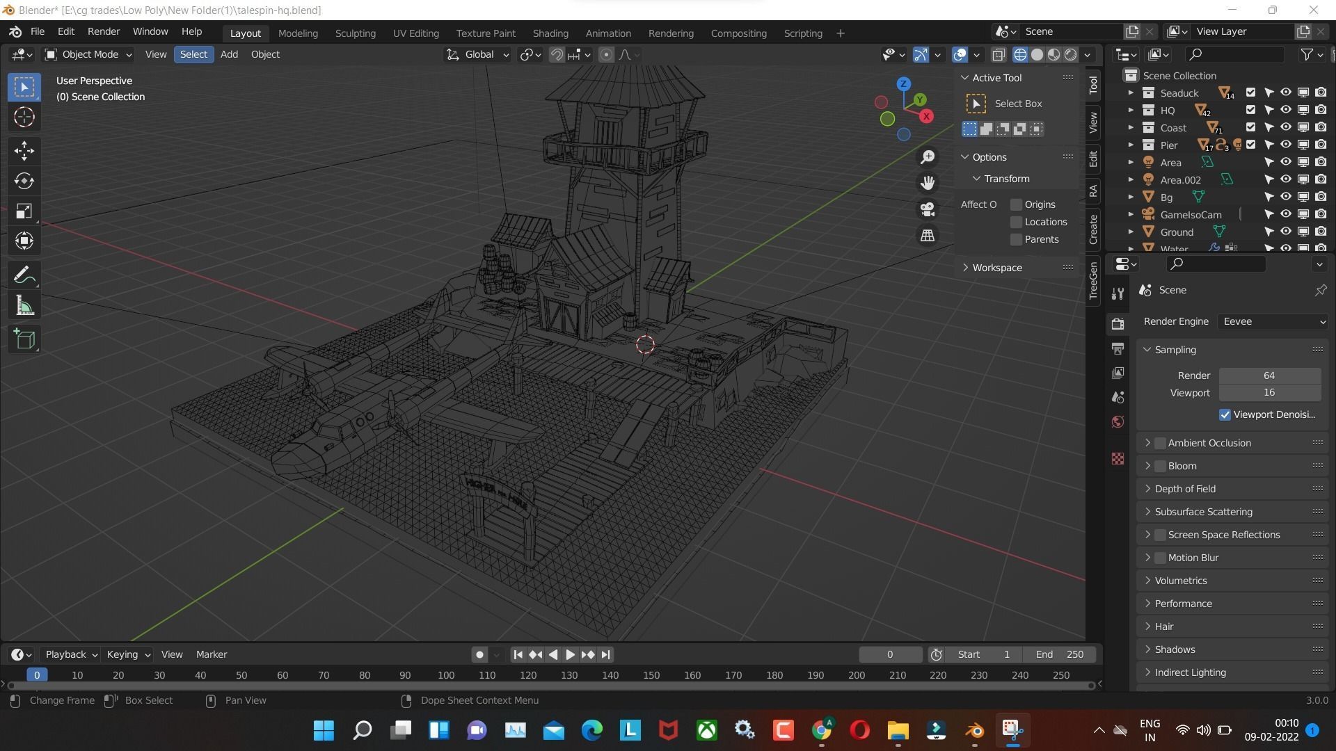 talespin-hq with water and  house and tower low poly model Low-poly 3D model_3