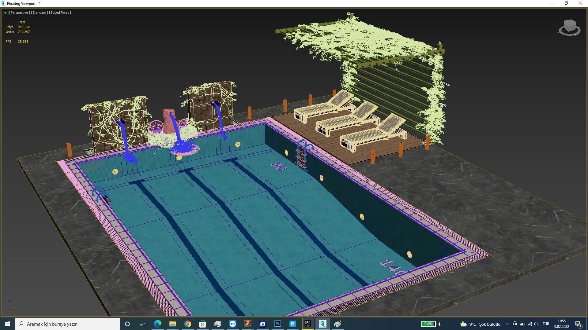 Realistic Pool Vray and Corona Low-poly 3D model_17