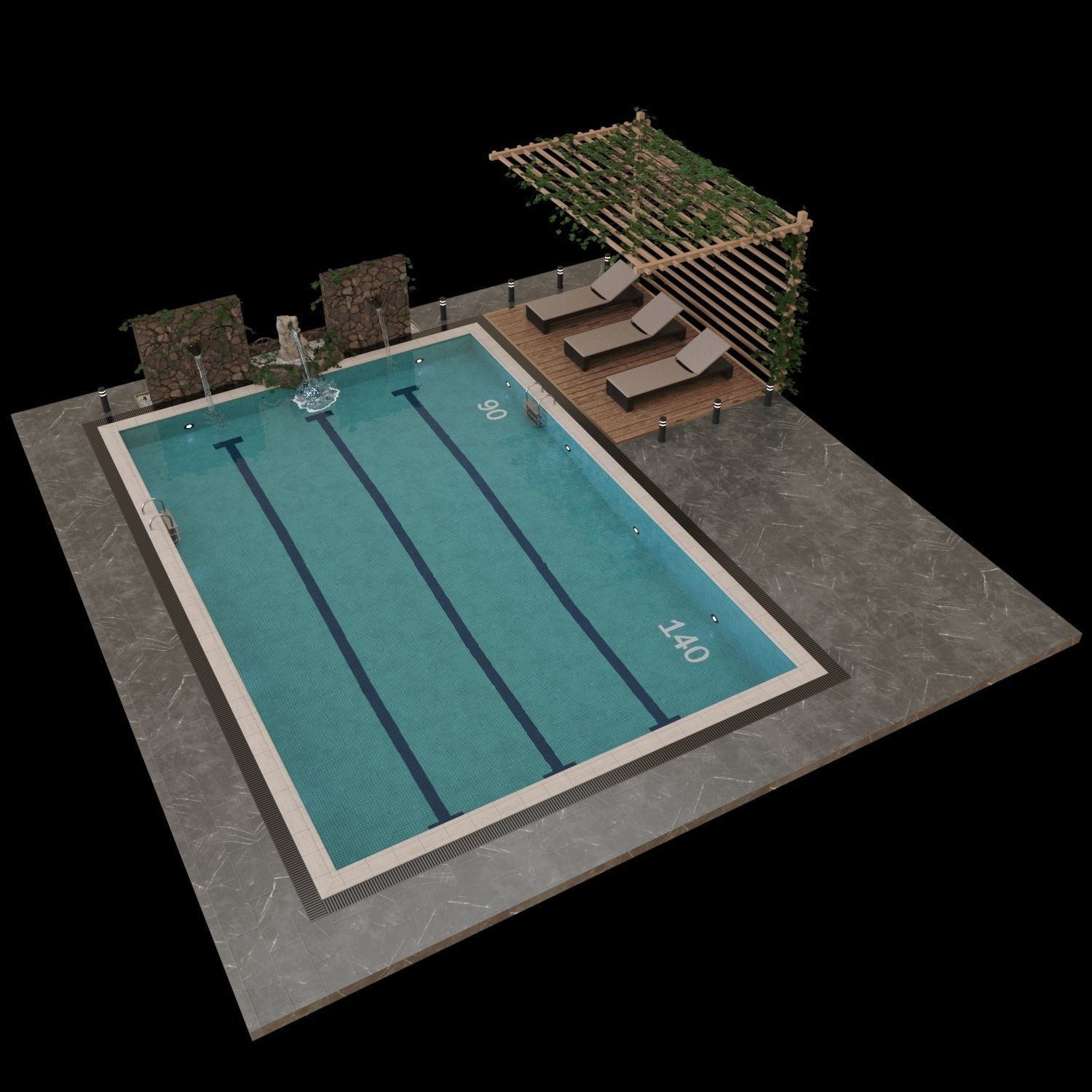 Realistic Pool Vray and Corona Low-poly 3D model_1
