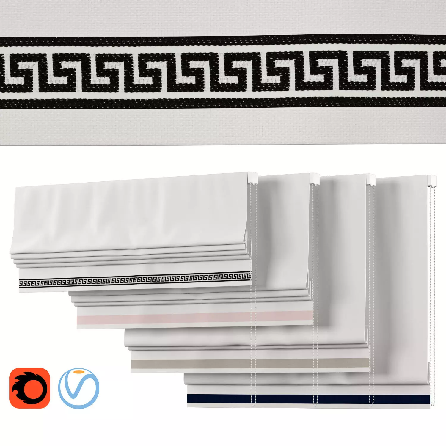 Roman Curtains 164 Greek Key Custom Inset Trim 3D model_0
