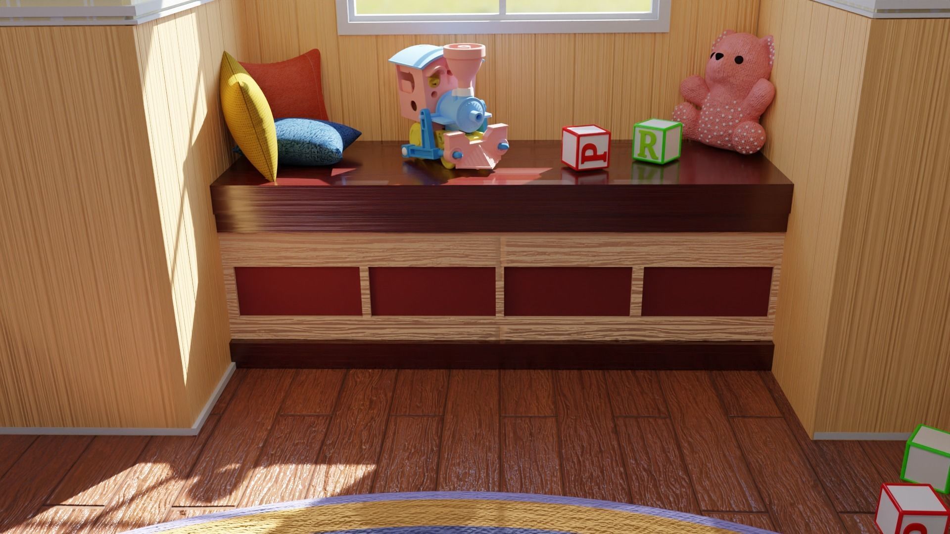 Bedroom with bed and nightstand 3D model_9