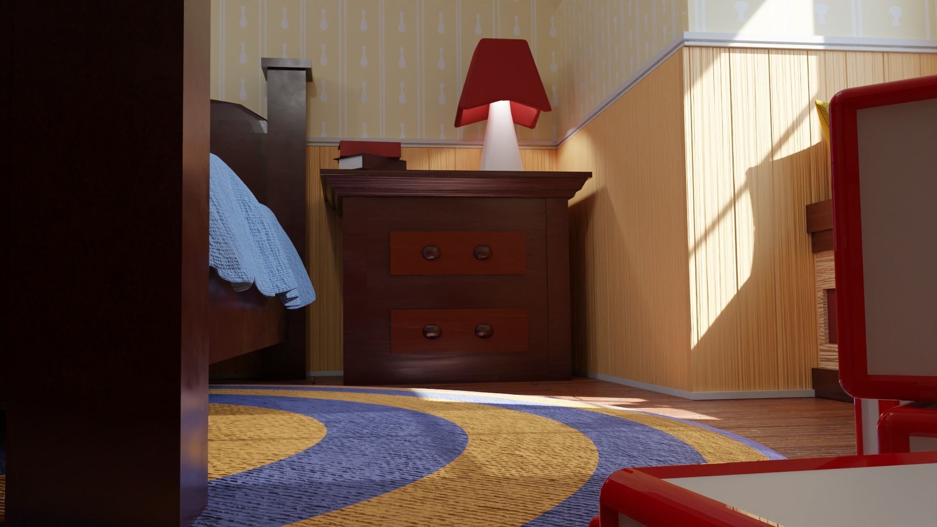 Bedroom with bed and nightstand 3D model_4