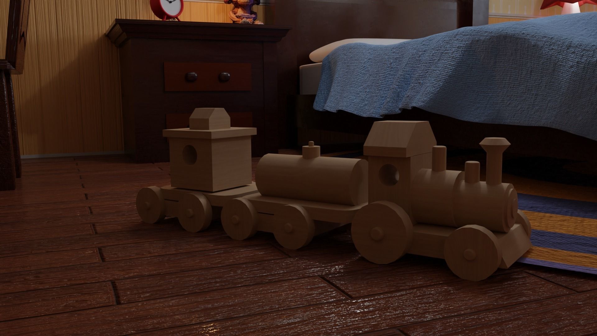 Bedroom with bed and nightstand 3D model_3