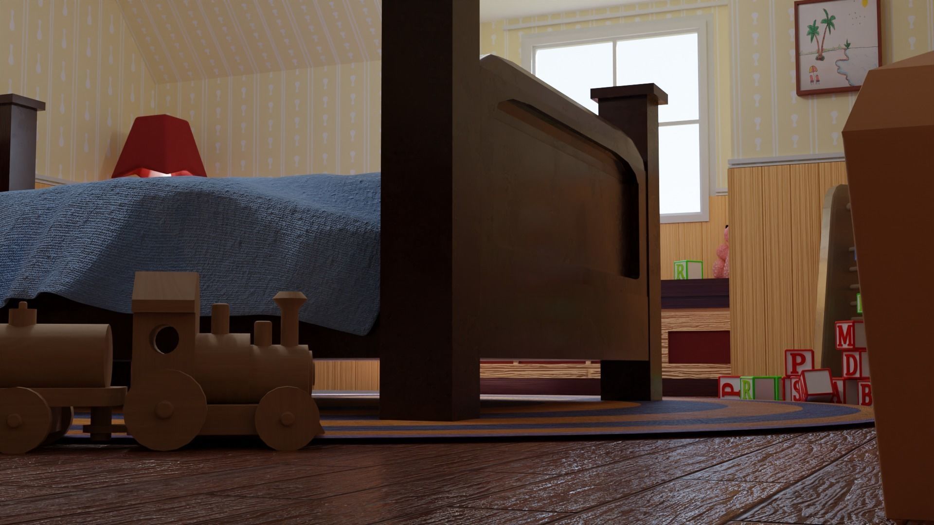 Bedroom with bed and nightstand 3D model_1