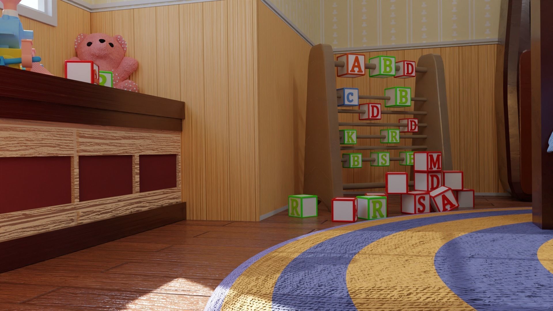 Bedroom with bed and nightstand 3D model_11