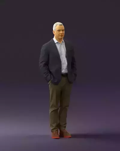 Man inblue jacket brown pants 0410