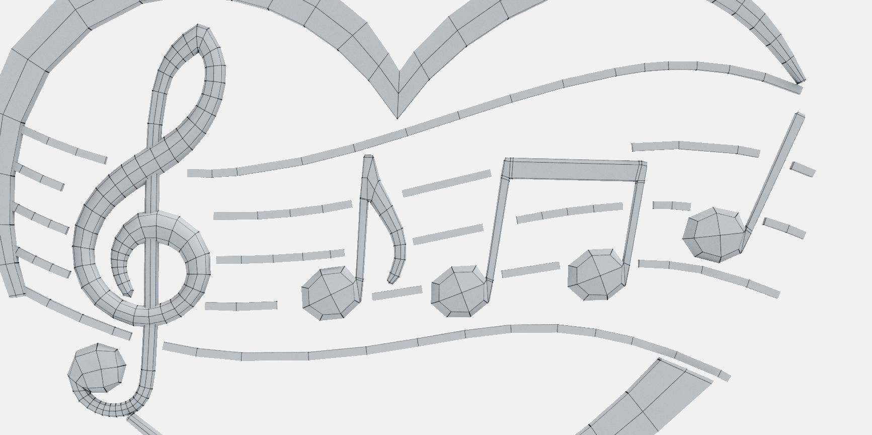 Music clef and notes in the heart 3D model_7