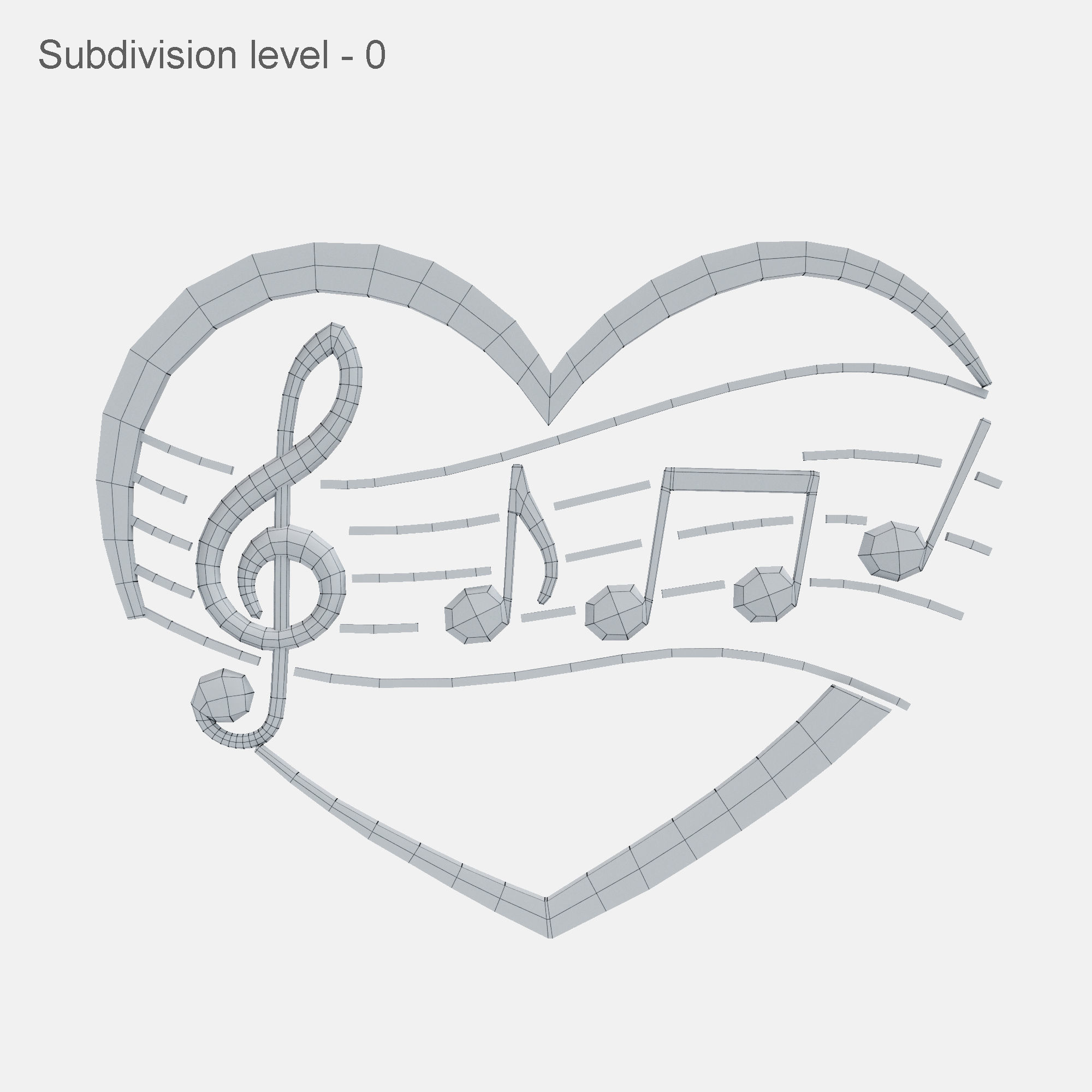 Music clef and notes in the heart 3D model_4