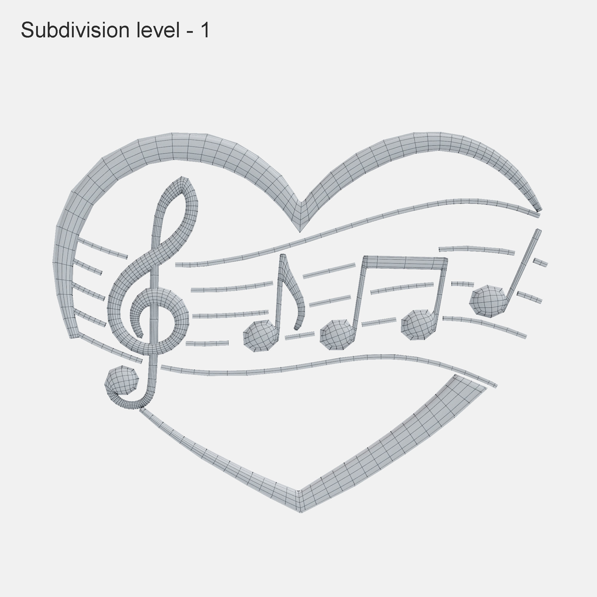Music clef and notes in the heart 3D model_5
