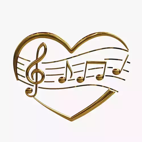 Music clef and notes in the heart 3D model