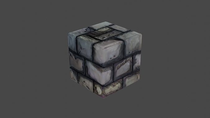handpaintedBlock stone block Low-poly 3D model