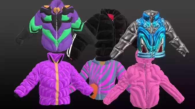Puffer Jacket Pack 3dCloth Garment Hypebeast Fashion 3D model 3D model