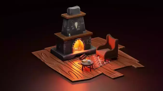 Cozy room blender hand painted and realistic textured 