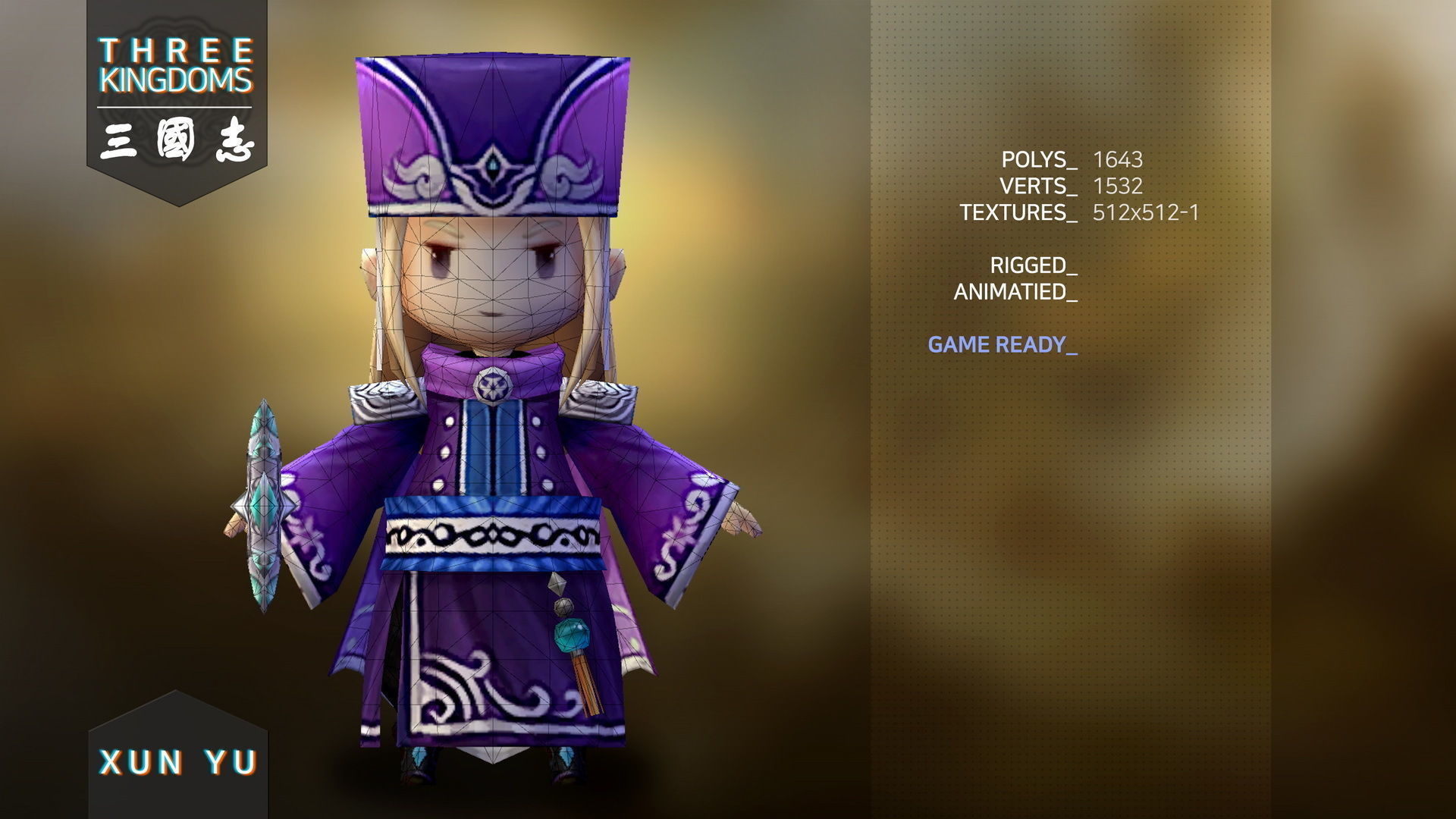 Three kingdoms - Xun Yu Low-poly 3D model_2