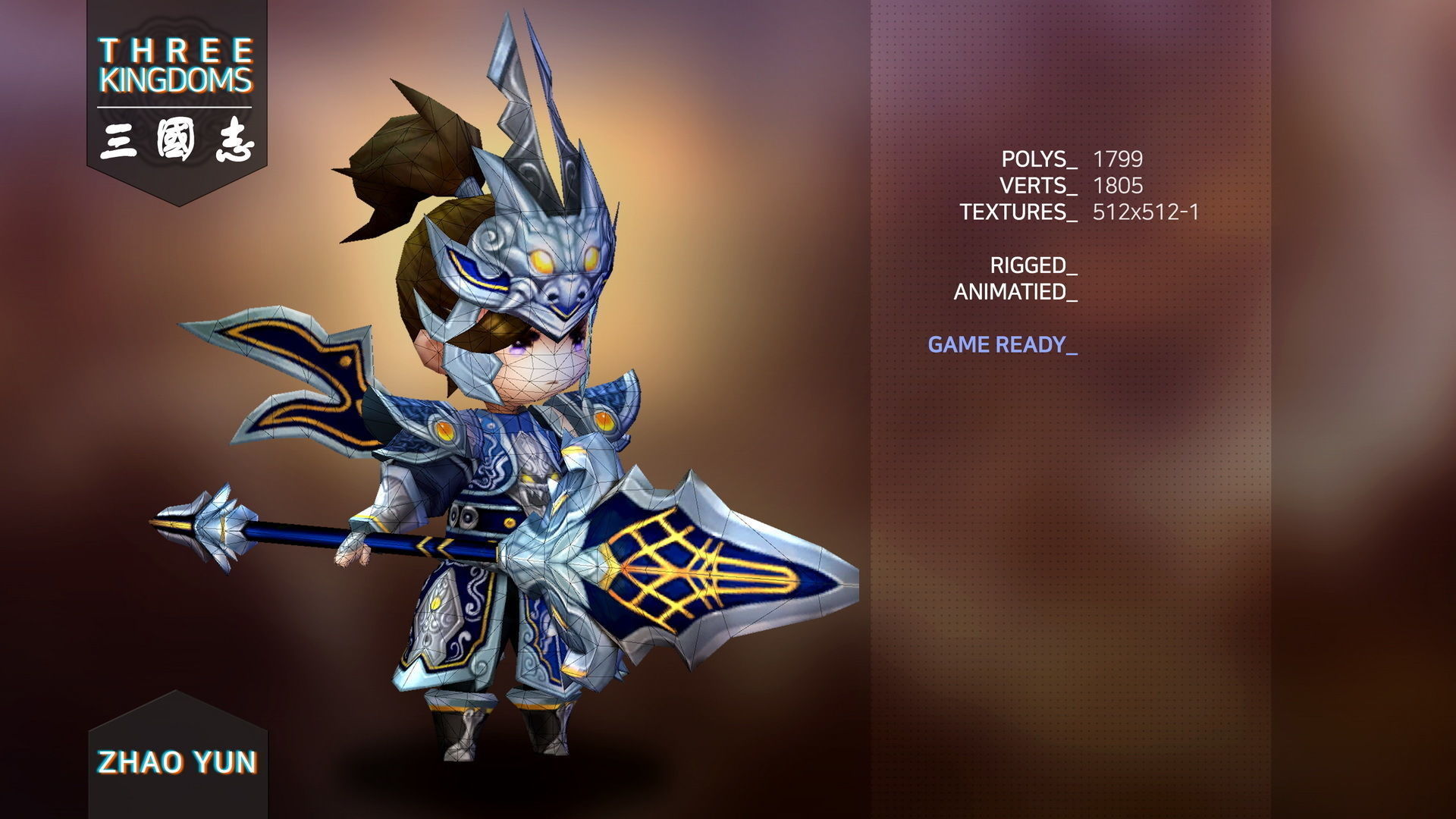 Three kingdoms - Zhao Yun Low-poly 3D model_2