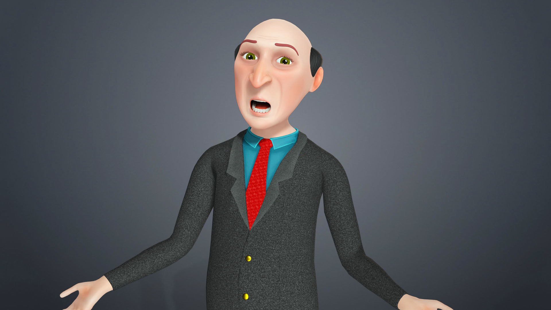 Cartoon Old Man Rigged Character Businessman Boss 3D model_9