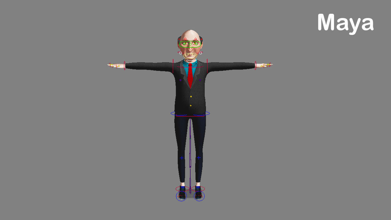 Cartoon Old Man Rigged Character Businessman Boss 3D model_36