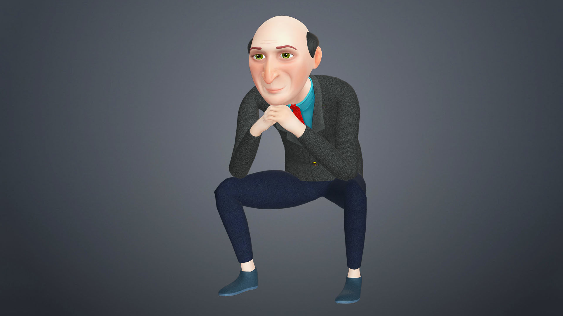 Cartoon Old Man Rigged Character Businessman Boss 3D model_10