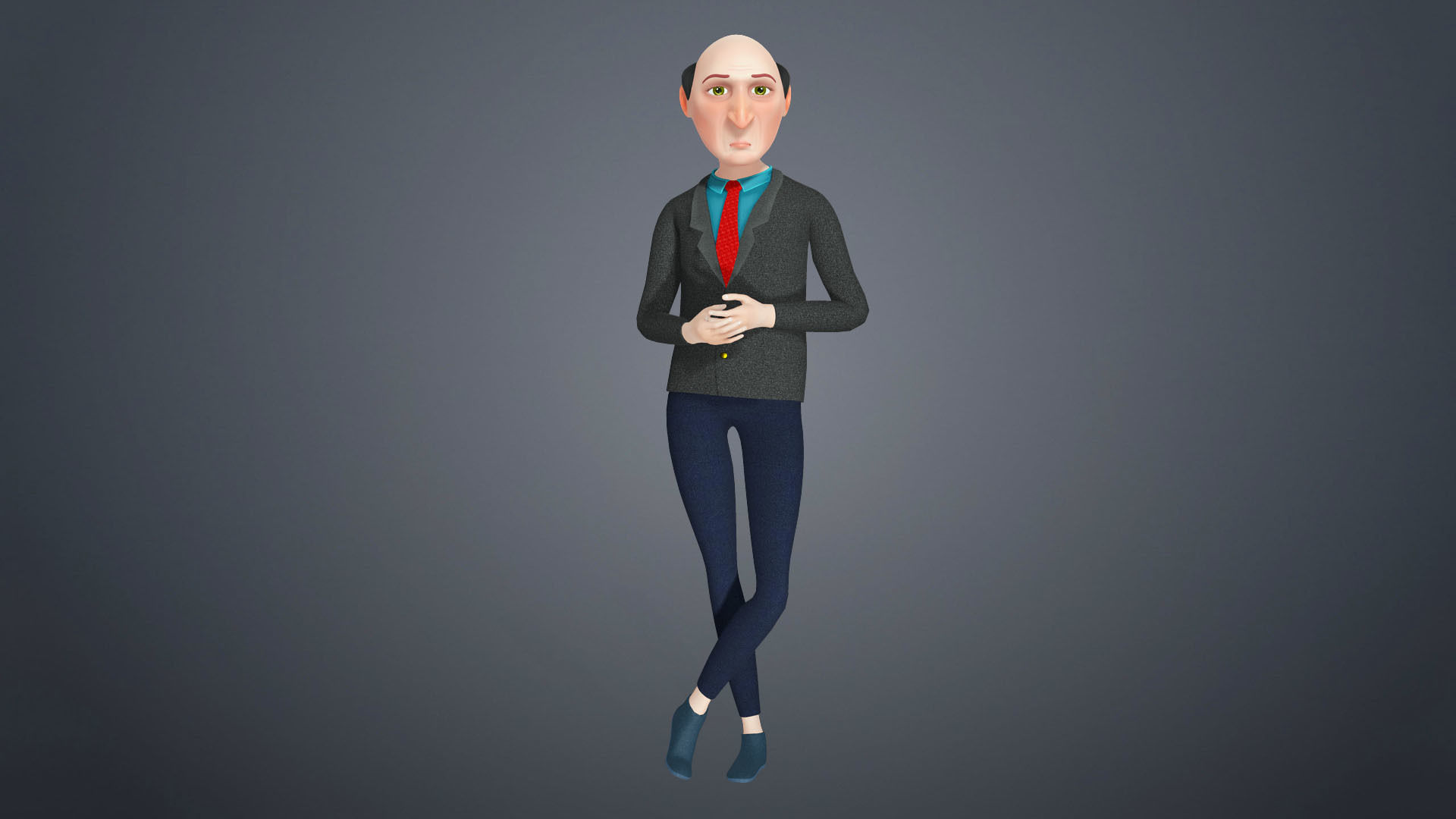 Cartoon Old Man Rigged Character Businessman Boss 3D model_15