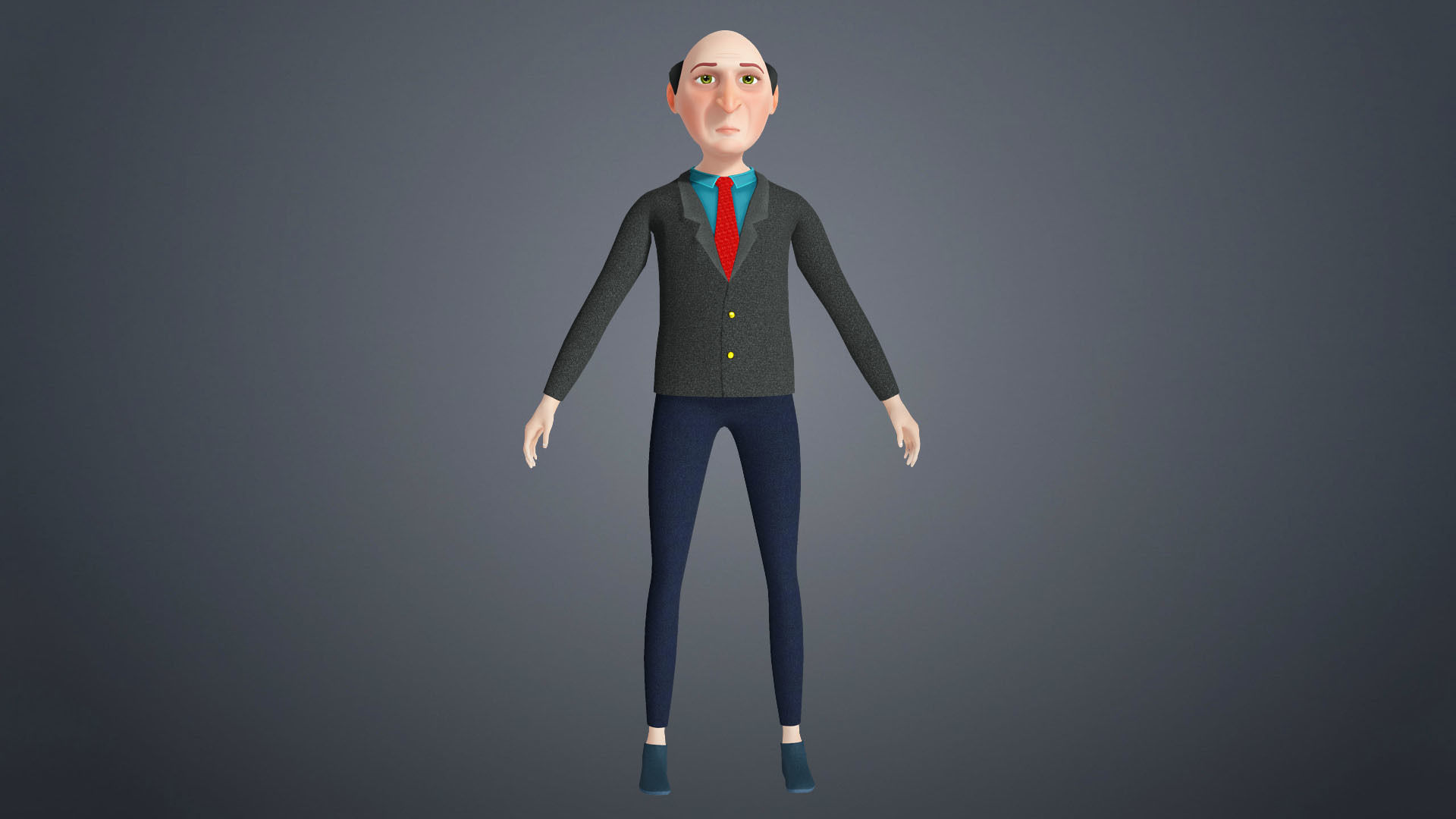 Cartoon Old Man Rigged Character Businessman Boss 3D model_28