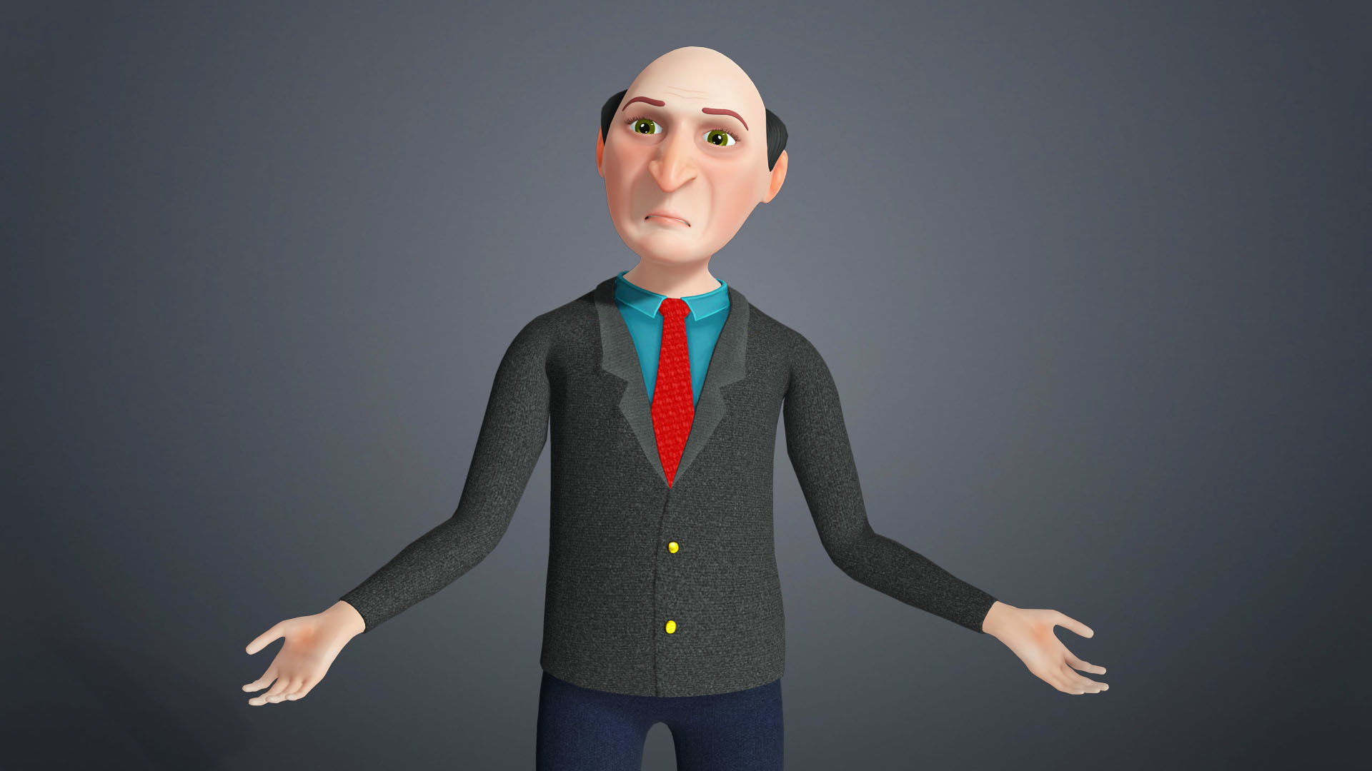 Cartoon Old Man Rigged Character Businessman Boss 3D model_4