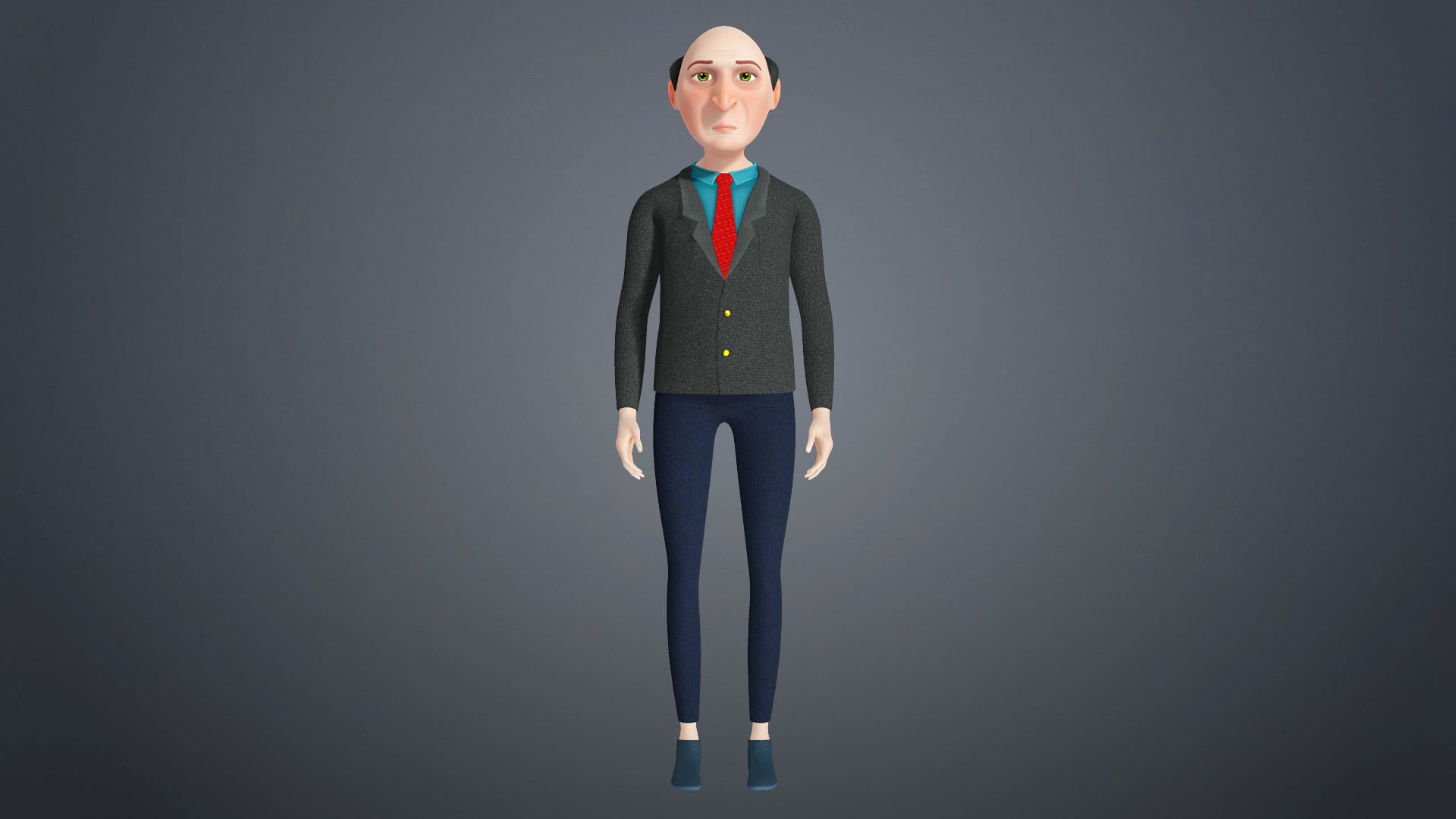 Cartoon Old Man Rigged Character Businessman Boss 3D model_12